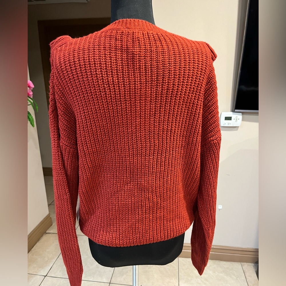 Elegant Ruffled Knit Sweater - Rust - Picture 3 of 4